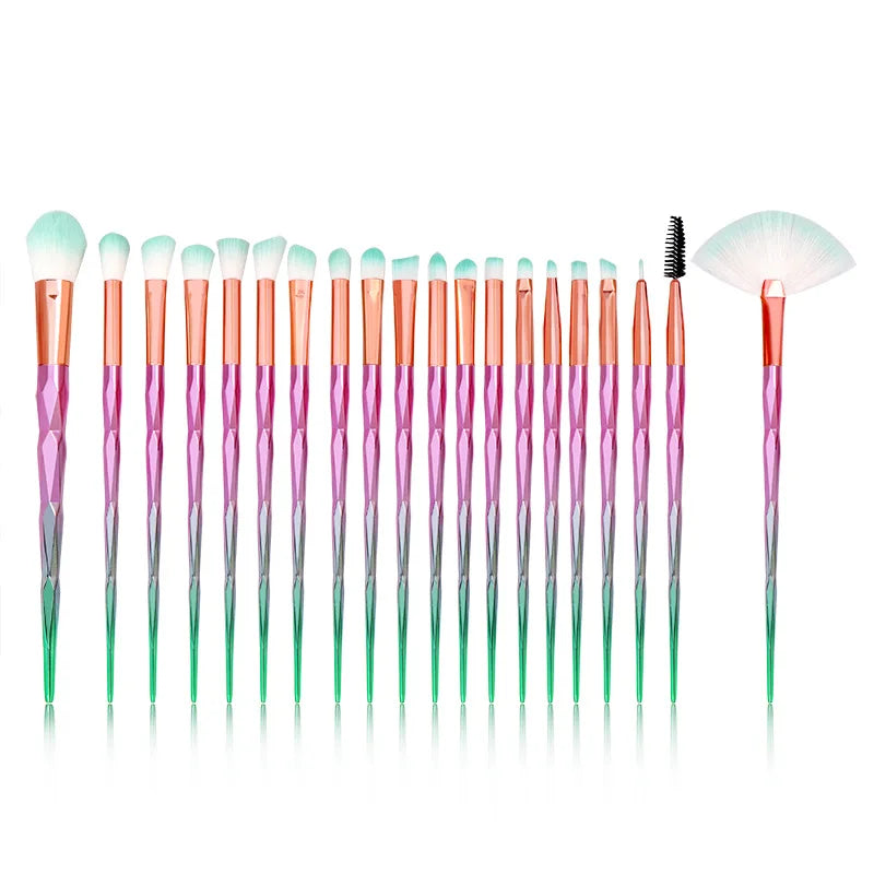 20 Brushes Kit Diamond Makeup Transparent Make-UP Bright Cosmetic Kit