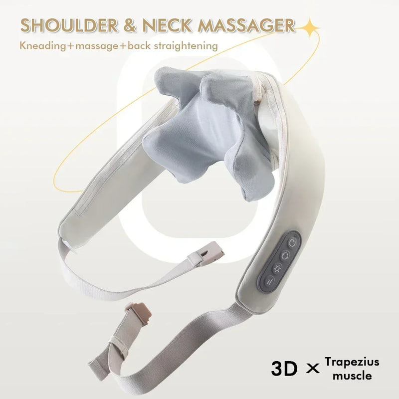 Massageador elétrico  de pescoço e costas, travesseiro de massagem sem fio para pescoço e ombros, xale de massagem cervical e costas, trapézio