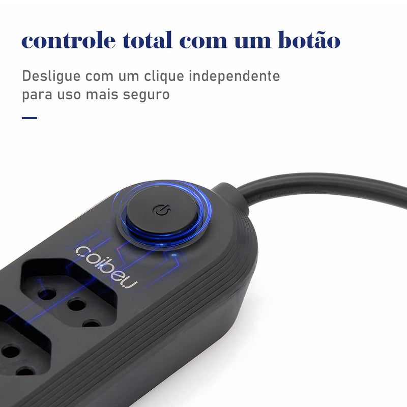 Tomada de energia Extensão De 4 Tomadas Com 3 Usb Branco Bivolt 2 Metros Preto